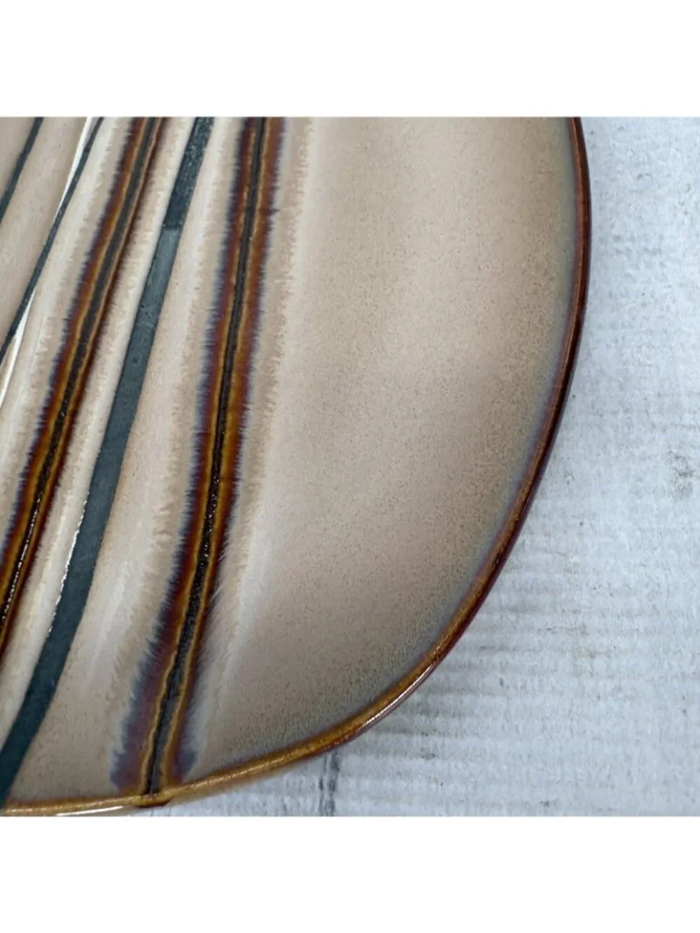 Home Trends BAZAAR BROWN Stoneware Square Stripe Coupe Lunch Salad Plate Set 2